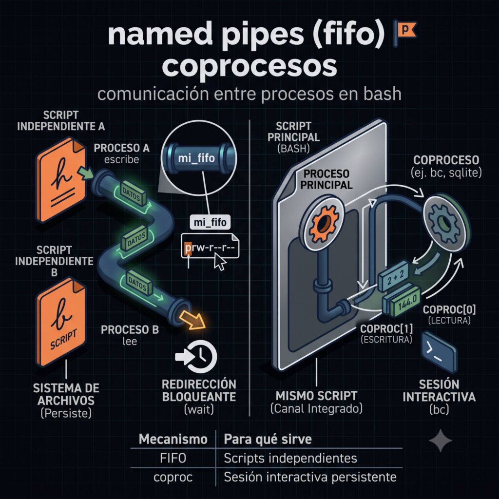 Named Pipes (FIFO) y Coprocesos en Bash