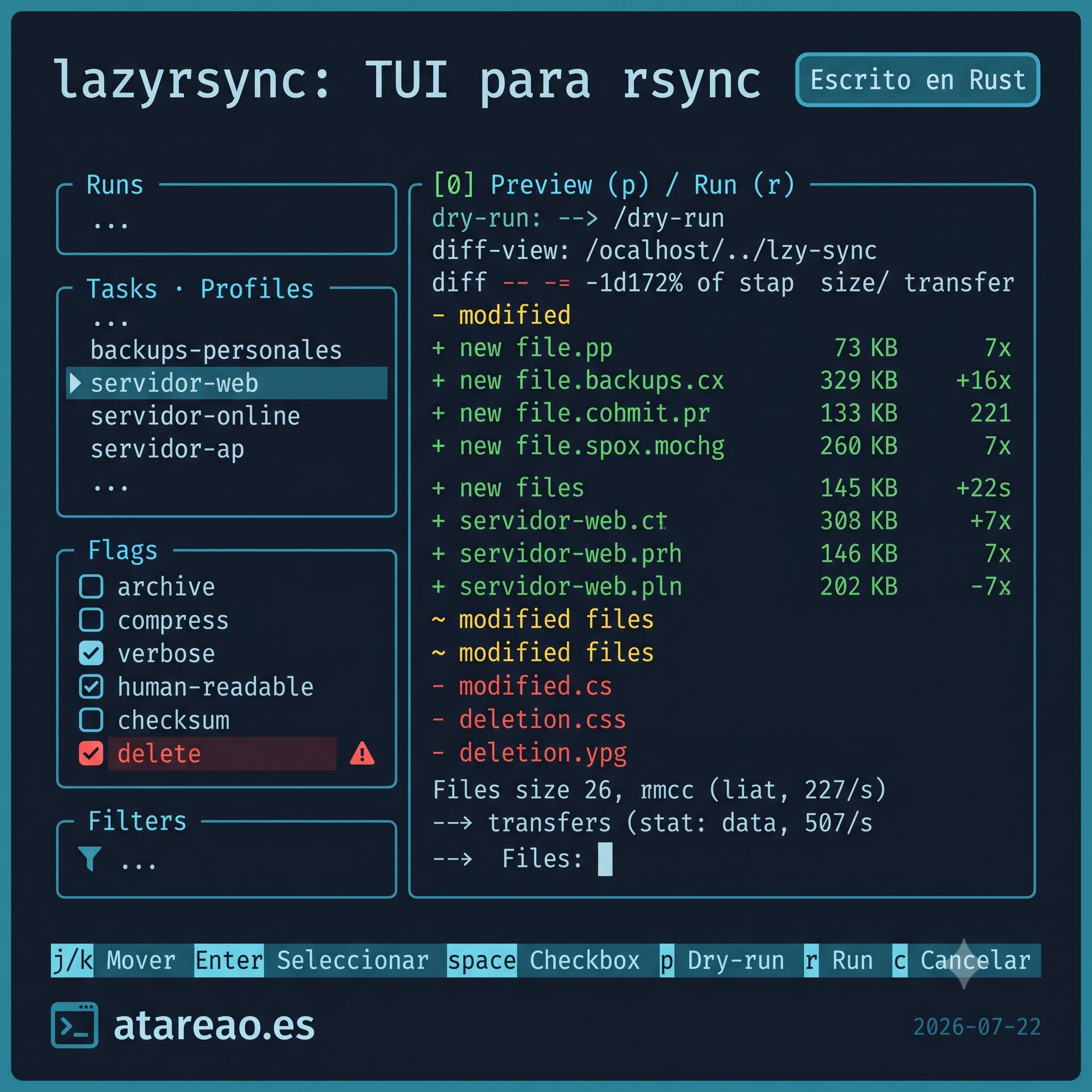 lazyrsync: una TUI para rsync que te hará olvidar los flags