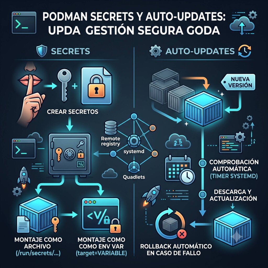 Secretos y actualizaciones automáticas en Podman
